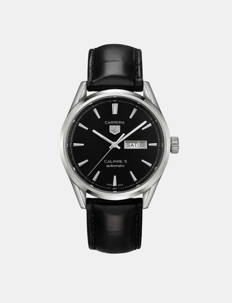 Tag Heuer Carrera Men’s Black Leather Strap Black Dial
